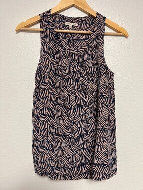 Y2K Era Madewell Broadway & Broome 100% Silk Navy Blush Abstract Print Blouse XS